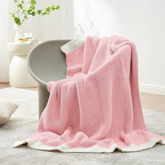 Pink Throw Blankets for Couch, Reversible Super Soft Warm Microfiber Blankets Cozy Knit Fuzzy Plu... | Amazon (US)