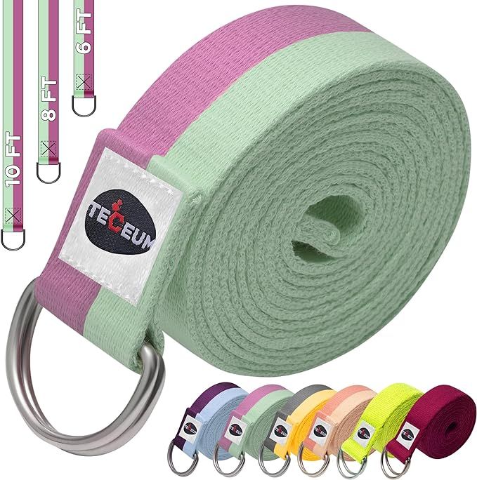 TECEUM [Spring 2023] Yoga Strap – Cotton – 6 ft 8 ft 10 ft (6+ Colors) – Adjustable Non-Sl... | Amazon (US)
