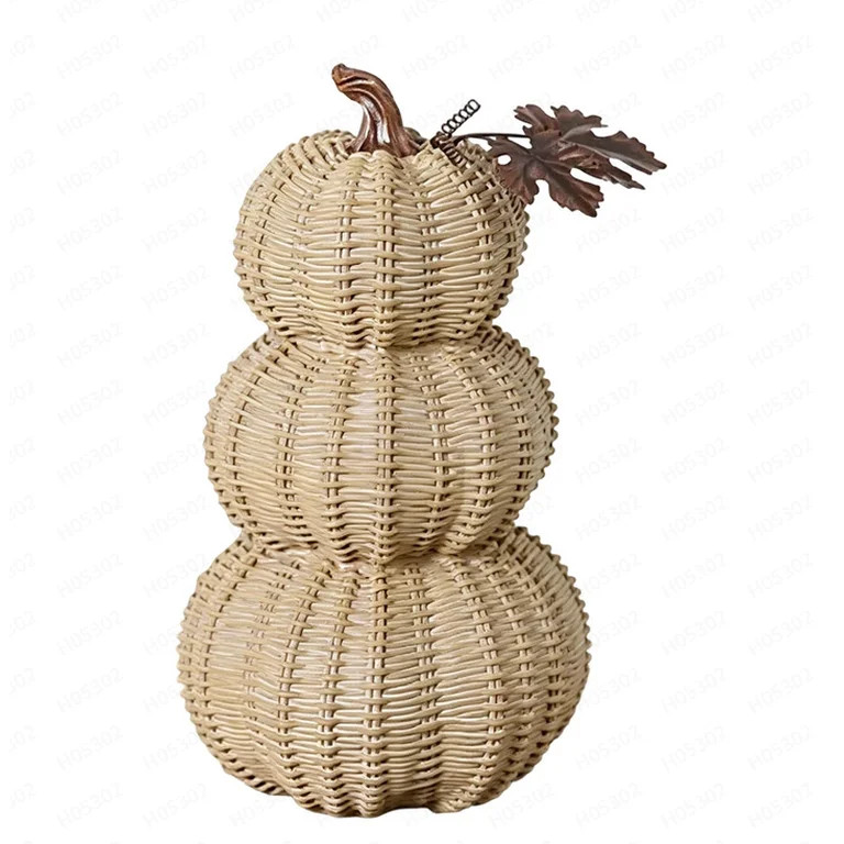 10 Inch Artificial Fake Pumpkin, Fall Pumpkin Decor Faux Resin Basket-Weave Stacked Pumpkin with ... | Walmart (US)