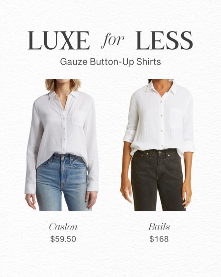 Luxe for less featuring gauze button up shirts! I love this one by Rails and this Caslon one is under $60! They both come in a pretty light blue color too
@nordstrom #nordstromparter

#LTKstyletip #LTKover40 #LTKfindsunder100