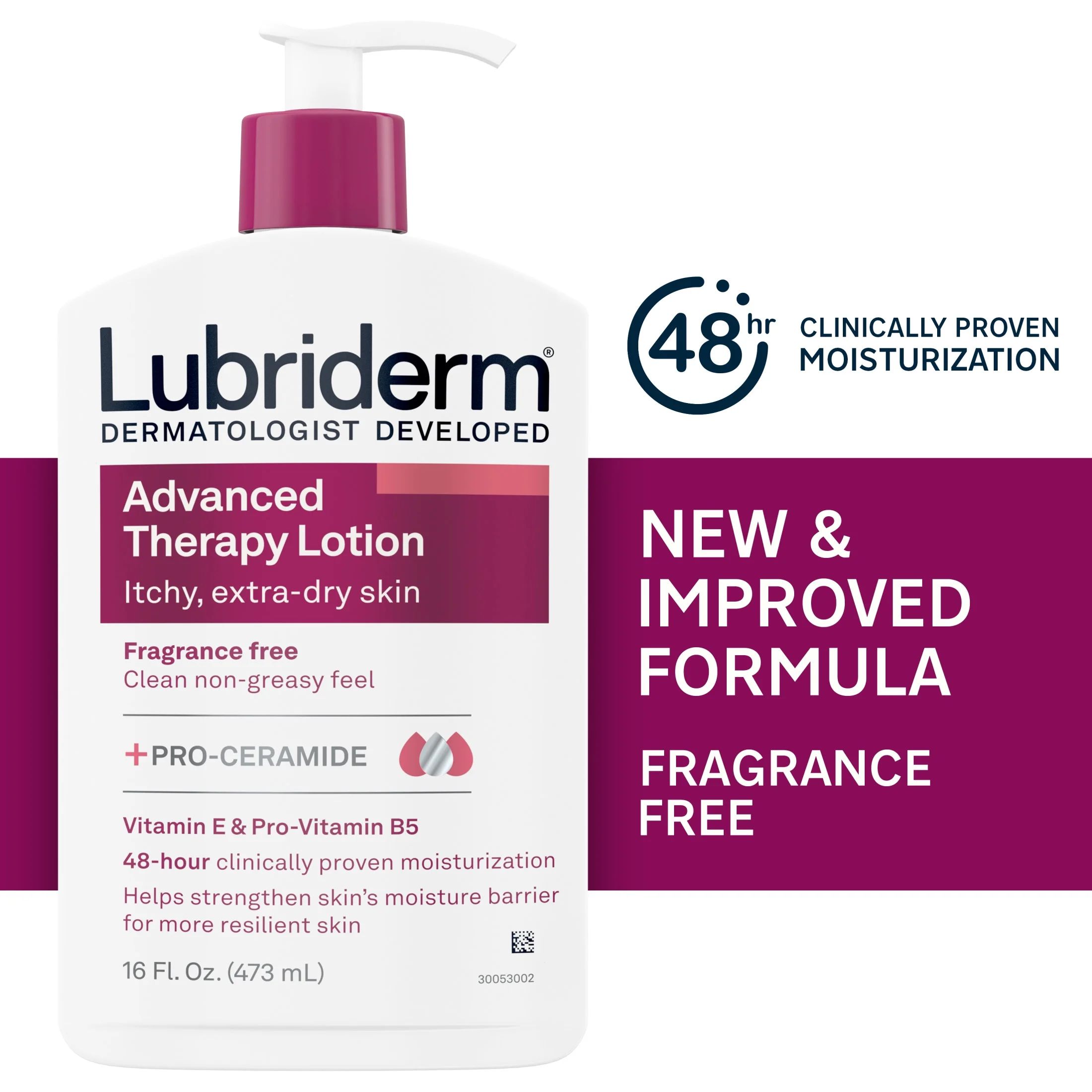 Lubriderm Advanced Therapy Fragrance Free Lotion, Vitamin E, 16 fl. oz | Walmart (US)