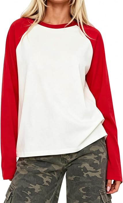 Baseball Tees for Women Long Sleeve Color Block Oversized Raglan Shirts | Amazon (US)