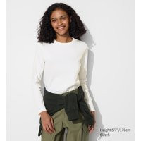 Uniqlo - Cotton Smooth Stretch Crew Neck Long Sleeve T-Shirt - White - L | UNIQLO (UK)