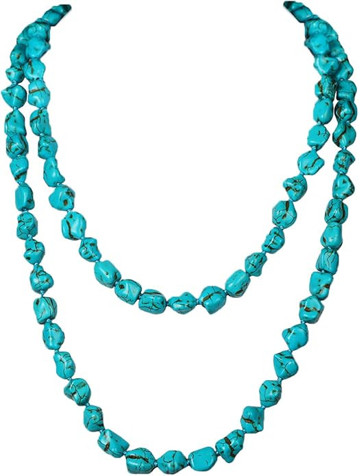 YANCHUN 47.5 Inch Long Multilayer Knotted Turquoise Stone Boho Necklace - Perfect for Western Out... | Amazon (US)