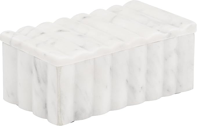 Marble Decorative Storage Box with Lid – Sculpted Fluted Home Organizer Keepsake Boxes for Jewe... | Amazon (US)