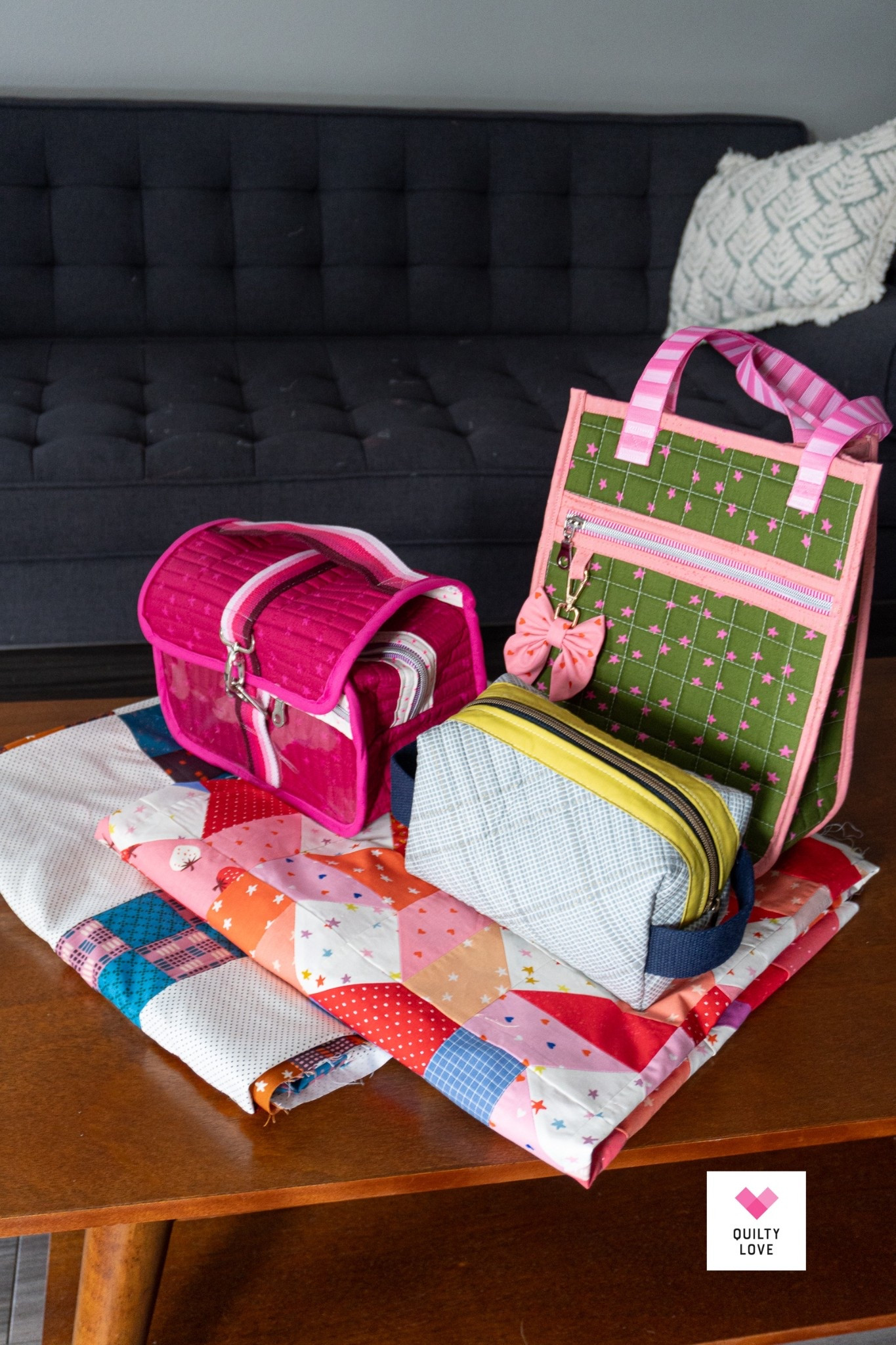 Everyday Quilted Tote - Take a Trip Toiletry bag - Holland Pouch - Dorothy Quilt Pattern - Stanley Quilt pattern 