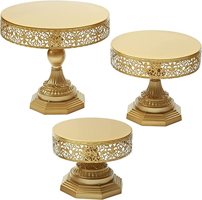 weharnar Gold Cake Stand Set - 3 Pcs Metal Cupcake Holders for Dessert Table Round Gorgeous Desse... | Amazon (US)