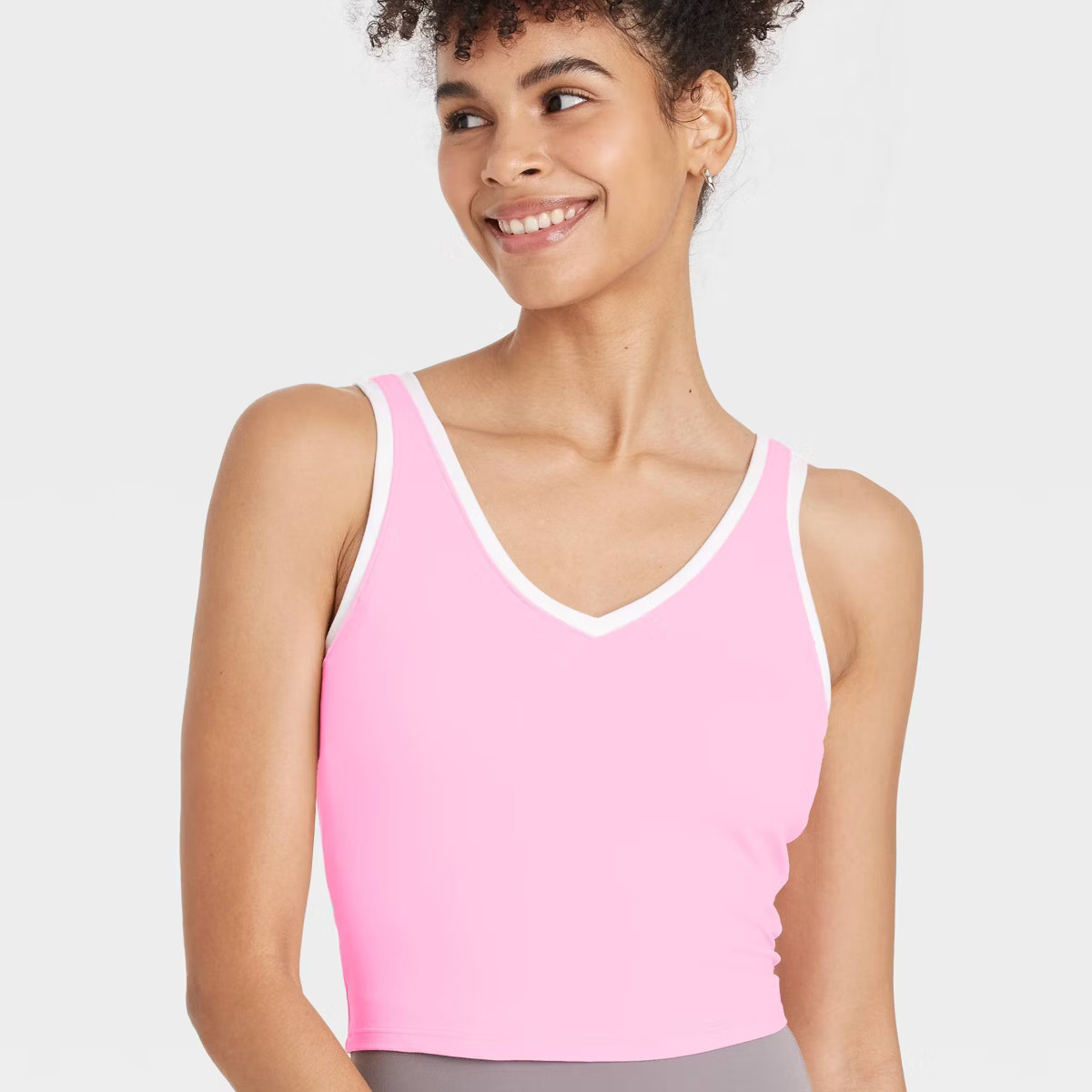 Women's Everyday Soft Light Support Contrast V-Neck Cropped Sports Bra - All In Motion™ | Target