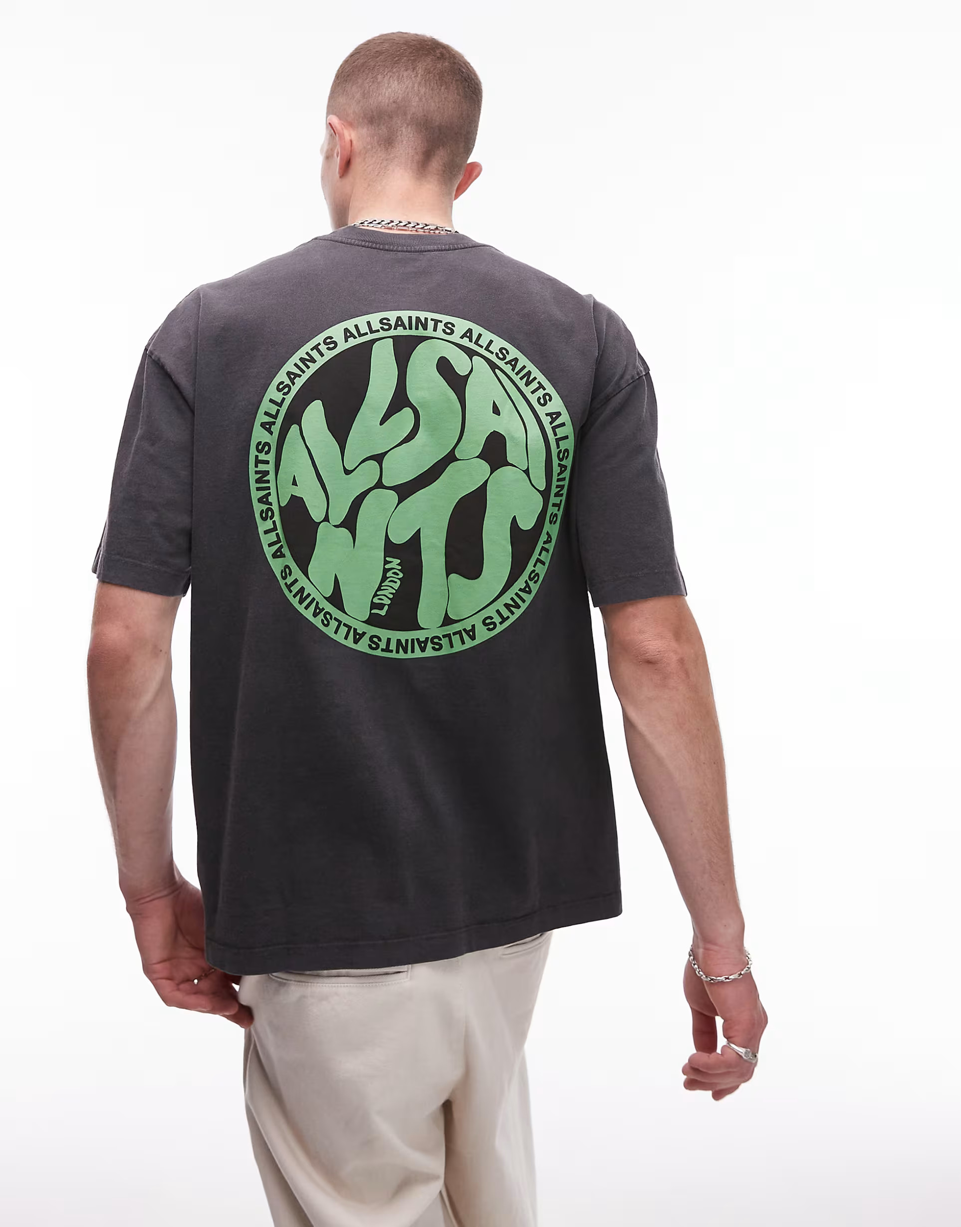 Allsaints distortion t-shirt in washed black | ASOS (Global)