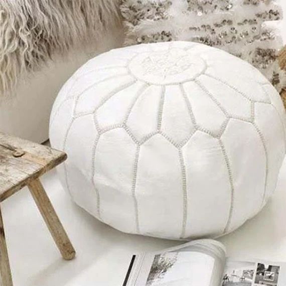 30% """" White pouf, Moroccan pouf, leather pouf,  Berber pouf, ottoman pouf, Moroccan ottoman le... | Etsy (US)