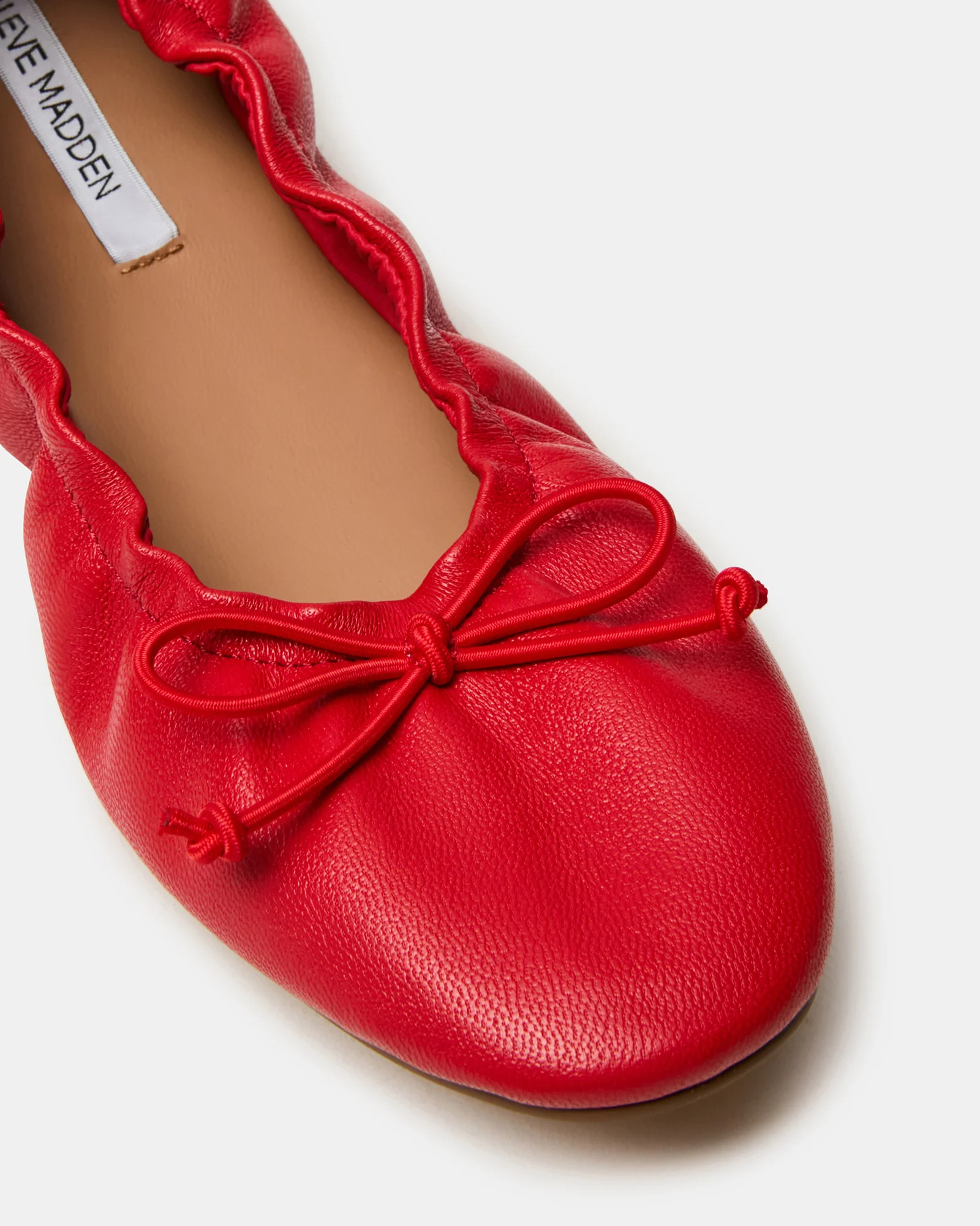 LANTI Red Leather Bow Round-Toe Women's Flat | Steve Madden (US)