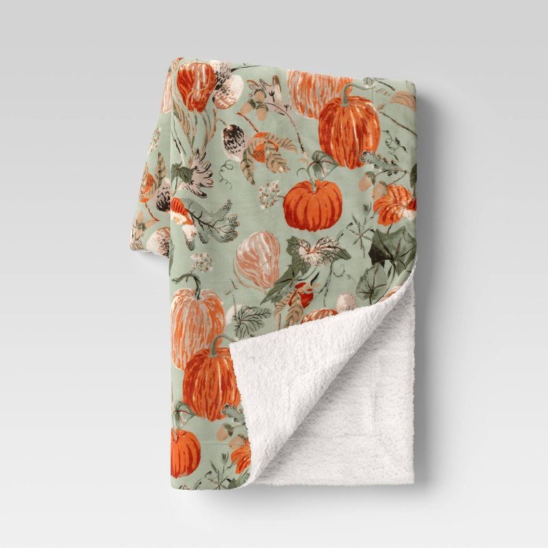 Pumpkin Printed Plush Throw Blanket with Sherpa Reverse - Threshold™ | Target