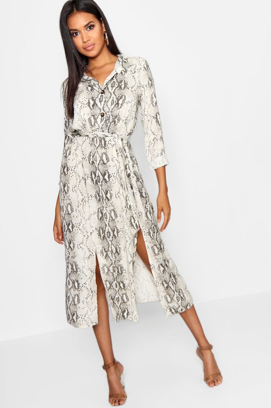 Snake Tie Belt Split Detail Midi Dress | Boohoo.com (UK & IE)