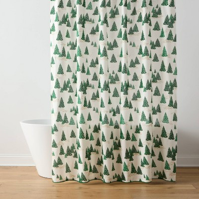 Tree Shower Curtain with Pom Pom Lace Trims Green - Threshold™ | Target
