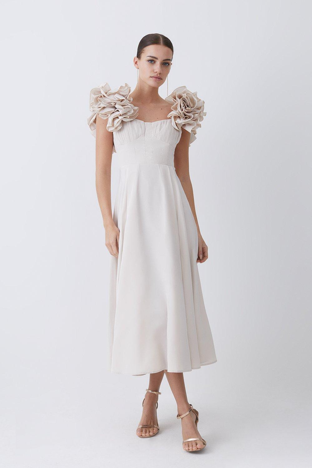Lydia Millen Petite Taffeta Ruffle Woven Midi Dress | Karen Millen US