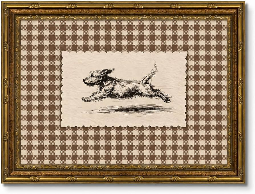 Vintage Gold Framed Wall Art Running Terrier Dog Wall Decor Rustic Pet Sketch Art Whimsical Anima... | Amazon (US)