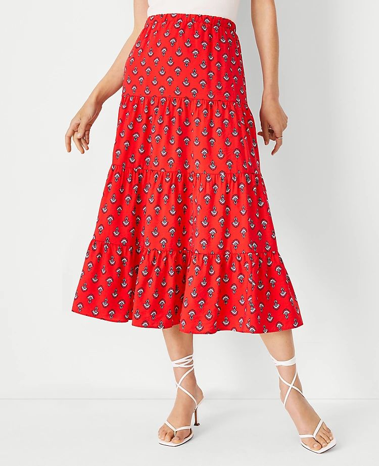 Petite Floral Gathered Tiered Midi Skirt | Ann Taylor | Ann Taylor (US)