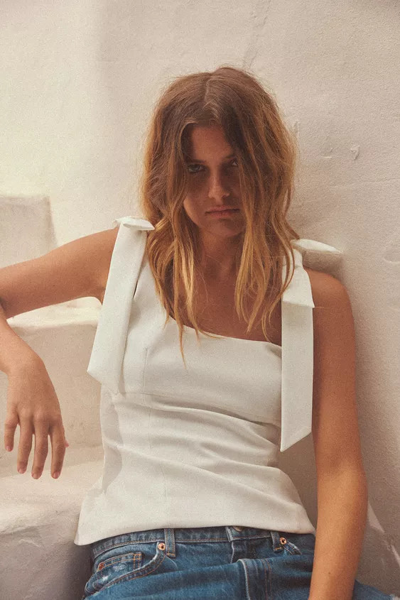 STRETCH TOP WITH BOWS | Zara UK