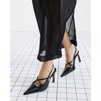 River Island Womens Black Buckle Slingback Heel Shoes | River Island UK & IE