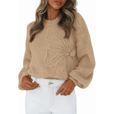 PRETTYGARDEN Womens Sweaters Fall Fashion Long Sleeve Crewneck Floral Knit Pullover Sweater Tops Winter Clothes | Walmart (US)