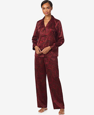 Women's Long Sleeve Notch Collar Pajama Set | Macy's