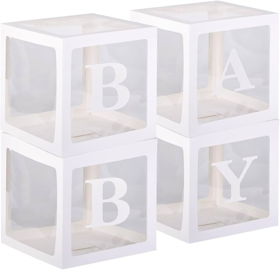 Amazon.com: TECKED White Clear Baby Boxes with Baby Letters Party Decoration - Transparent Ballon... | Amazon (US)