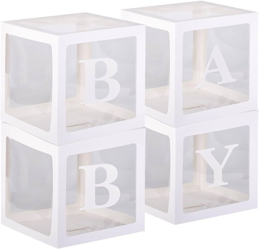 White Clear Baby Boxes with Baby Letters Party Decoration - Transparent Ballon Boxes Backdrop - B... | Amazon (US)