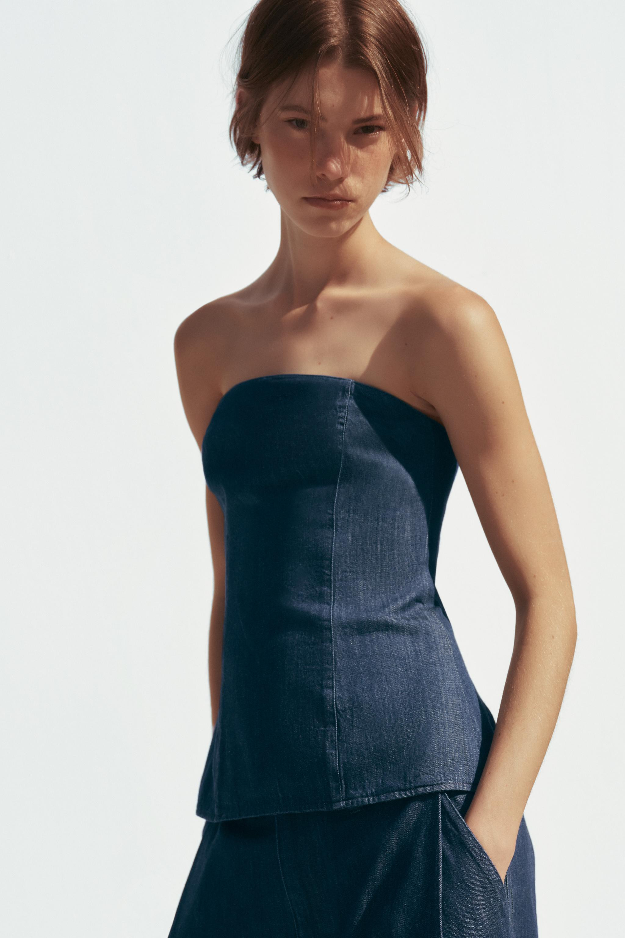 TRF DENIM BANDEAU TOP | Zara UK