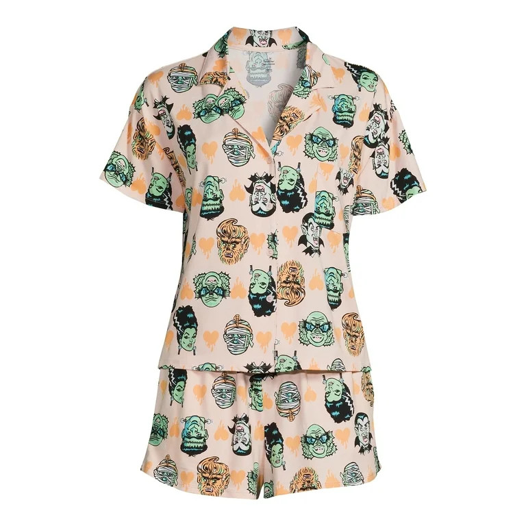 Way to Celebrate Women's Halloween Notch Collar Top and Shorts Pajama Set, Sizes XS-3X | Walmart (US)