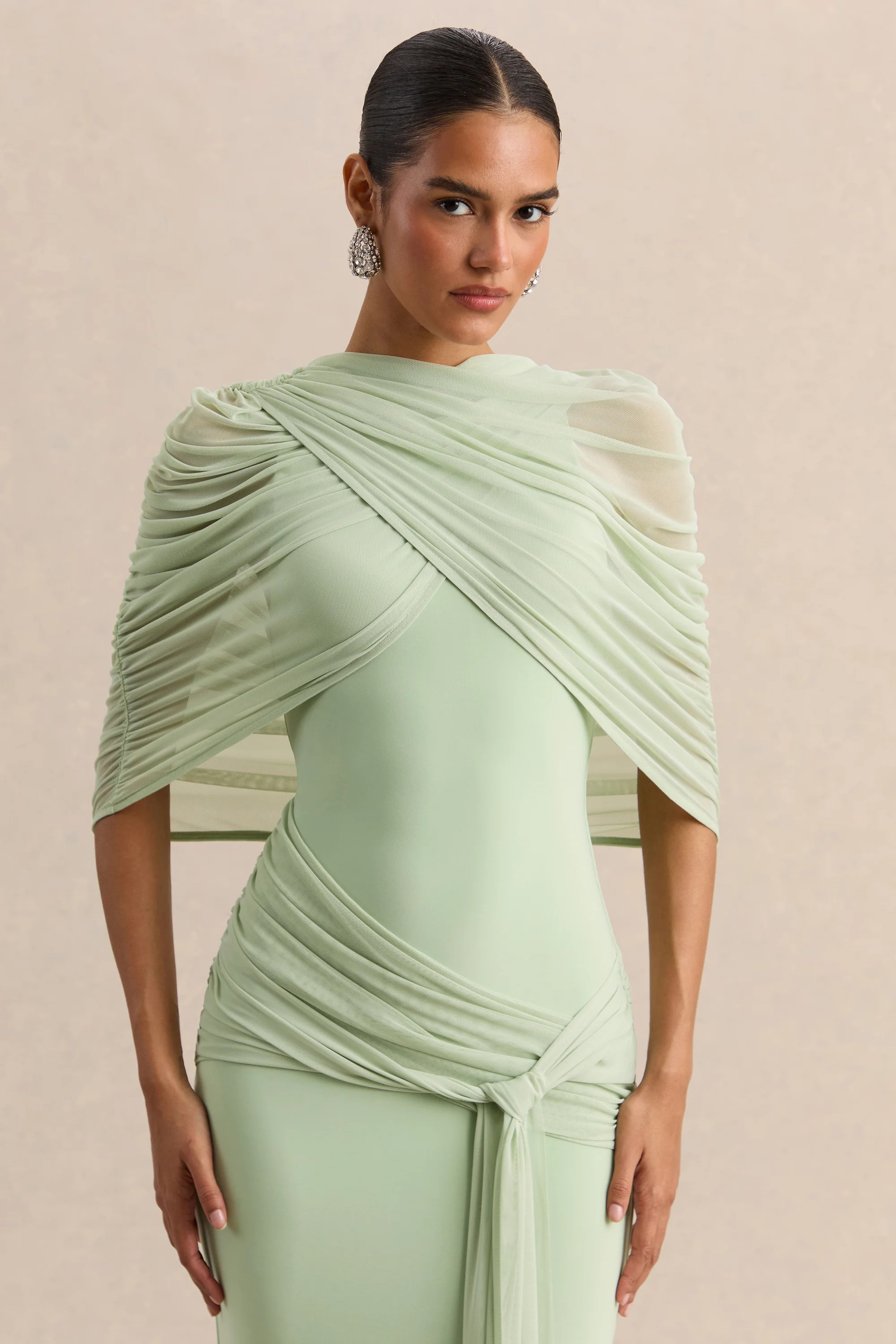 Magoria | Mint Mesh Round-Neck Cape | Club L London