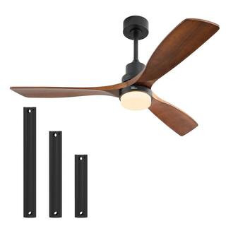 Sofucor 52 in. Modern Solid Wood Indoor/Outdoor Black Standard Downrod Ceiling Fan with Light Kit... | The Home Depot