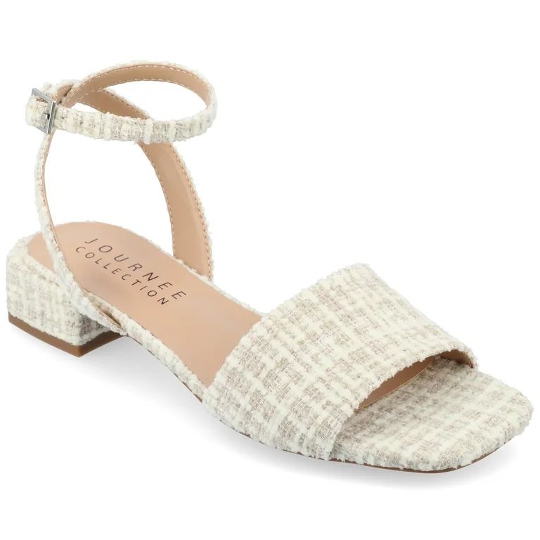 Journee Collection Womens Adleey Tru Comfort Foam Tweed Low Block Heel Sandals | Walmart (US)