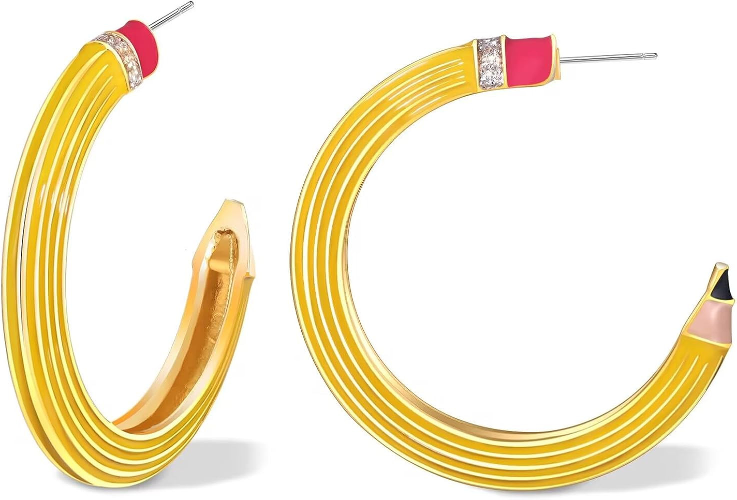 Teacher Pencil Hoop Earrings Fun School Teacher Theme Chunky Pencil Hoops Studs Back to School Te... | Amazon (US)