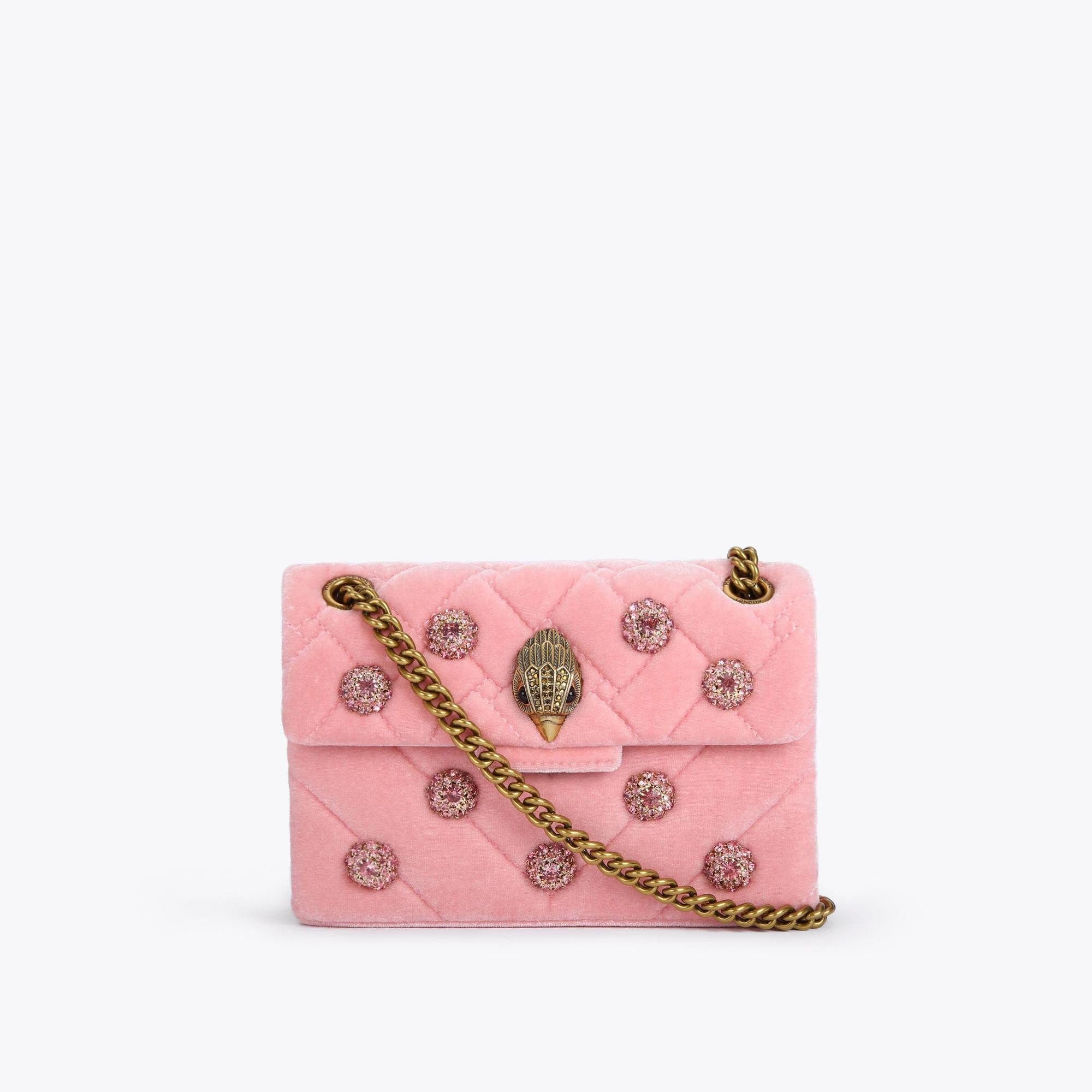 VELVET MINI KENSINGTON Pink Velvet Mini Cross Body Bag by KURT GEIGER LONDON | Kurt Geiger US