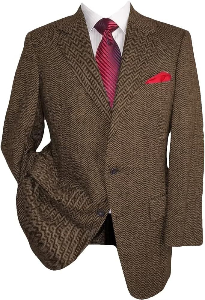 HUUTOE Tweed Blazer Men Vintage Casual Herringbone Tweed Suit Jackets Two Button Notch Lapel Wool... | Amazon (US)