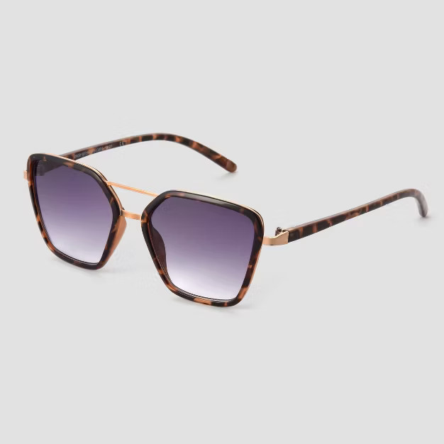 Women's Tortoise Shell Print Plastic Aviator Sunglasses - Universal Thread™ Gold | Target