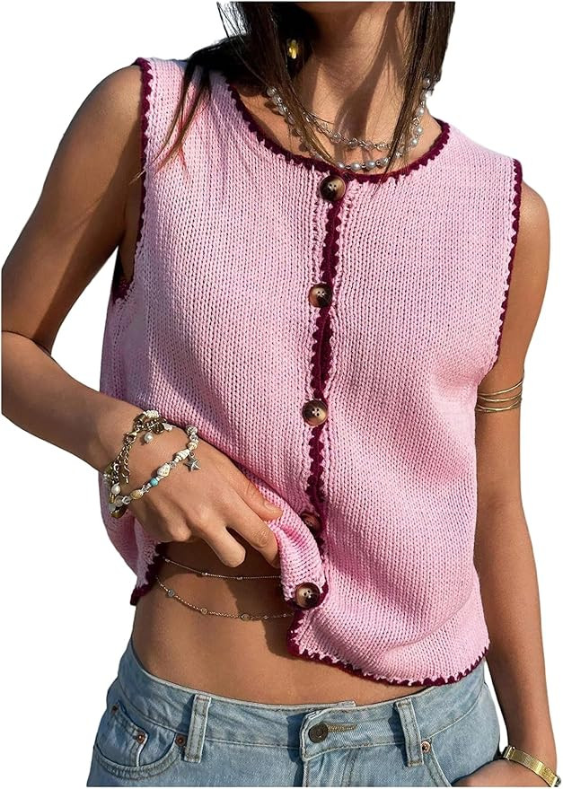 GORGLITTER Women's Button Up Cropped Sweater Vest Vintage Sleeveless Colorful Knit Cardigan Tops | Amazon (US)
