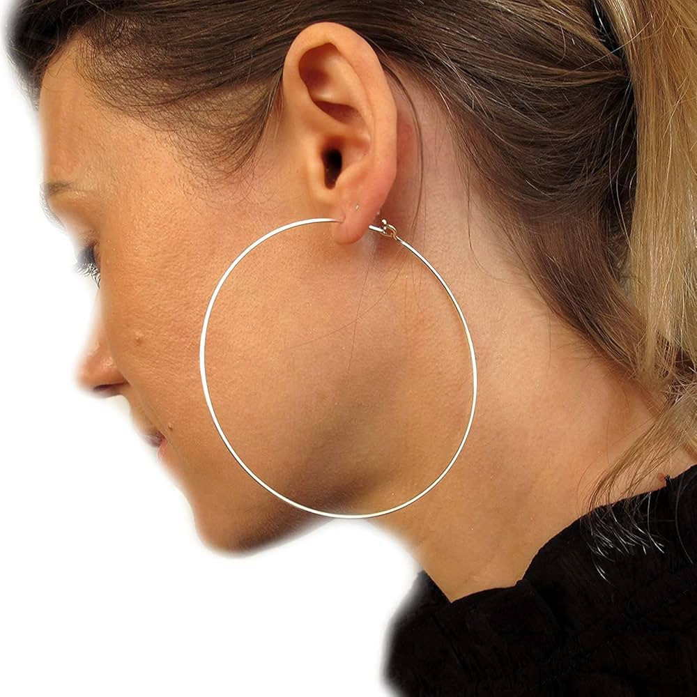 Sterling Silver Hoop Earrings - Extra Large 3 inch Thin Hoops - Elegant Jewelry - Fashion XL Earr... | Amazon (US)