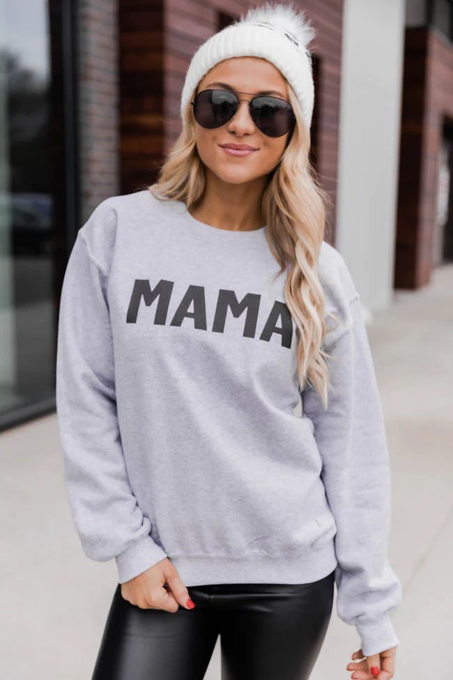 Mama Block Grey Graphic Sweatshirt | Pink Lily