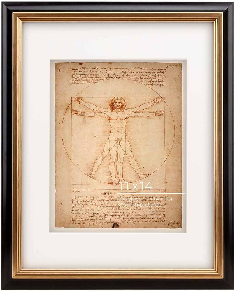 WYNCO 11x14 Wood Black and Antique Brass 2 Tone Vintage Retro Picture Frame, With Mat 8x10 inches... | Amazon (US)