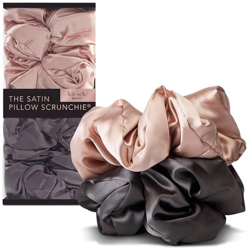 Kitsch Satin Hair Scrunchies for Women, Softer Than Silk Scrunchies for Hair - No Damage Satin Hair Ties, Ponytail Holders | Ideal Gifts for Women, 2pc (Blush/Charcoal) | Amazon (US)
