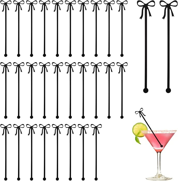30 Pack Coquette Acrylic Bow Drink Stirrers, Swizzle Sticks for Cocktail Coffee Reusable Stirrers... | Amazon (US)