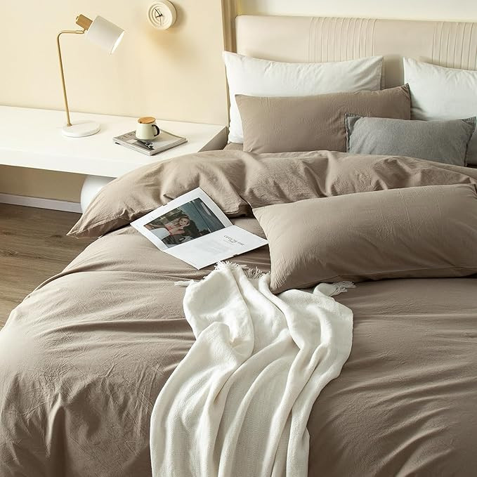 JIYUAN 100% Washed Cotton Duvet Cover Set Comfy Simple Style Soft Breathable Textured Durable Lin... | Amazon (US)