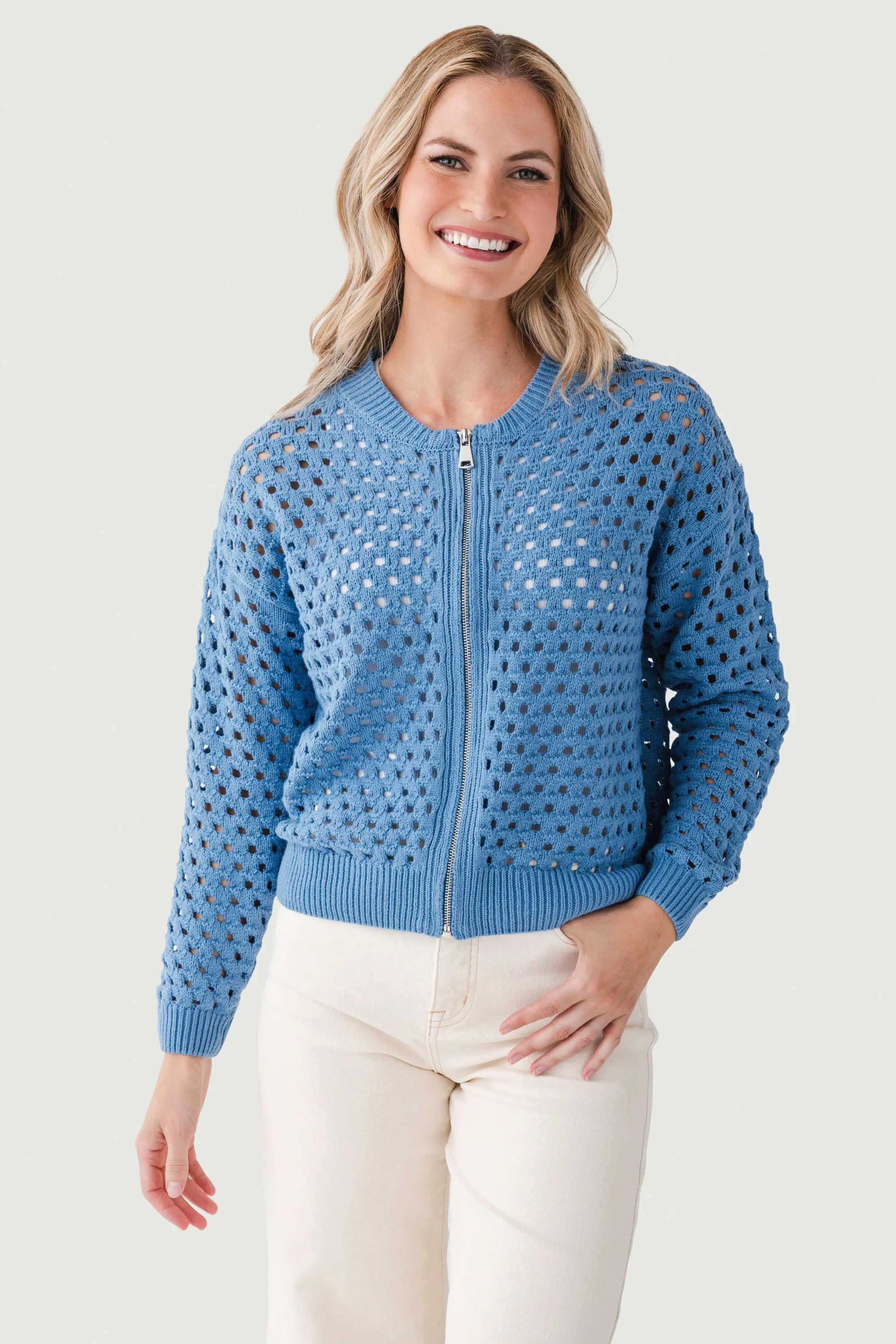 Elan Crochet Zip Up Cardigan | Social Threads