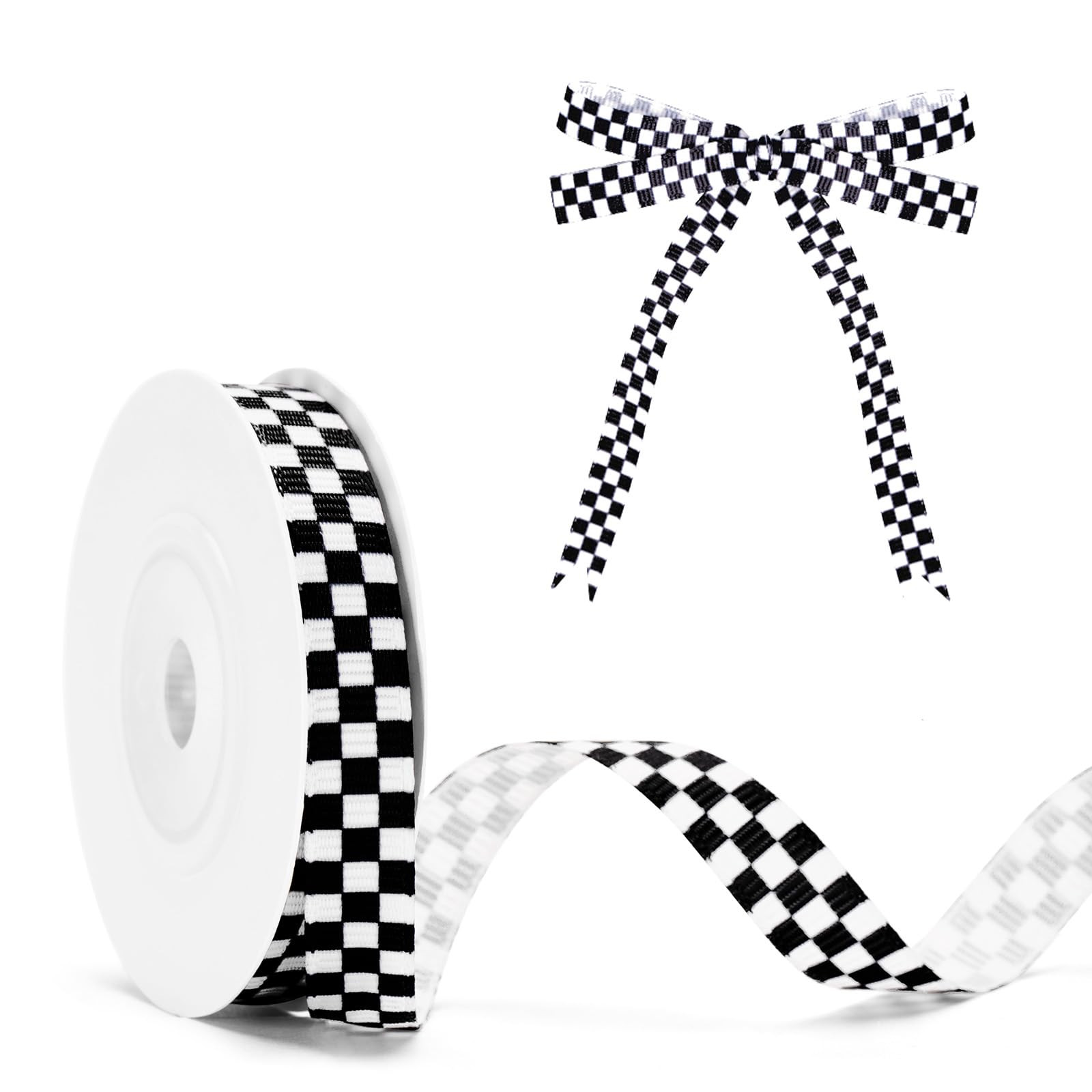 KINGLAKE Black and White Checkered Ribbon - Racing Car Theme Black Grosgrain Buffalo Plaid Ribbon... | Amazon (US)