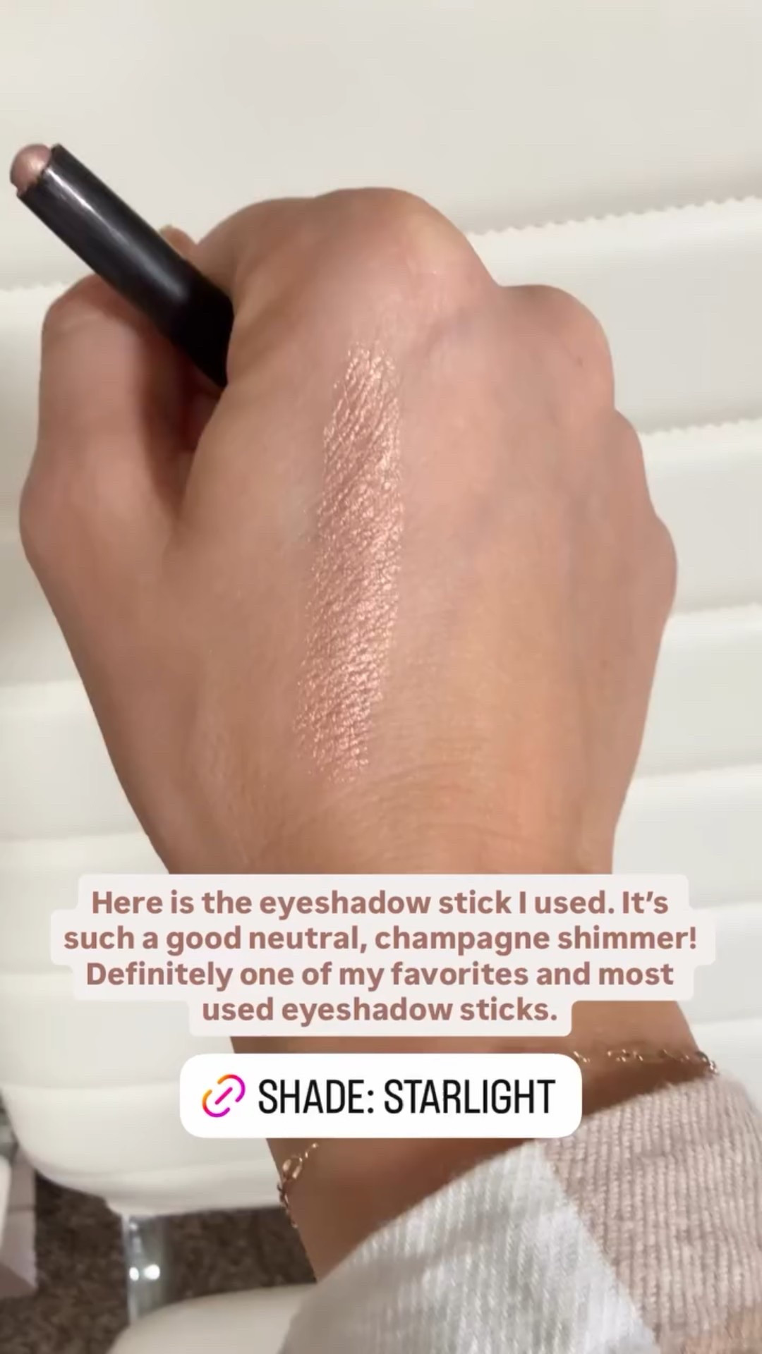 Here is the eyeshadow stick I used. It’s such a good neutral, champagne shimmer! Definitely one of my favorites and most used eyeshadow sticks.