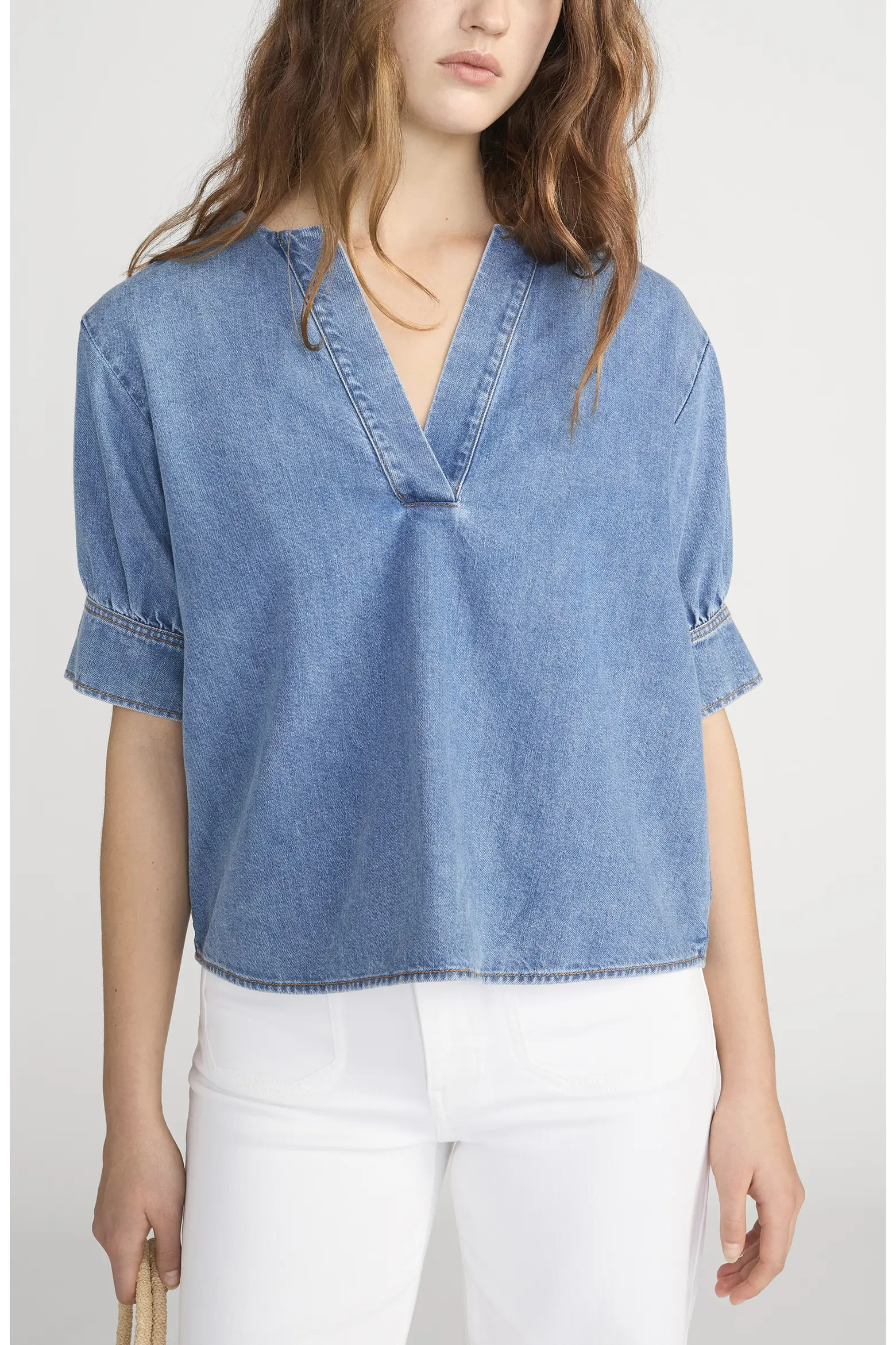 V-Neck Denim Popover Top (Women) | Nordstrom | Nordstrom