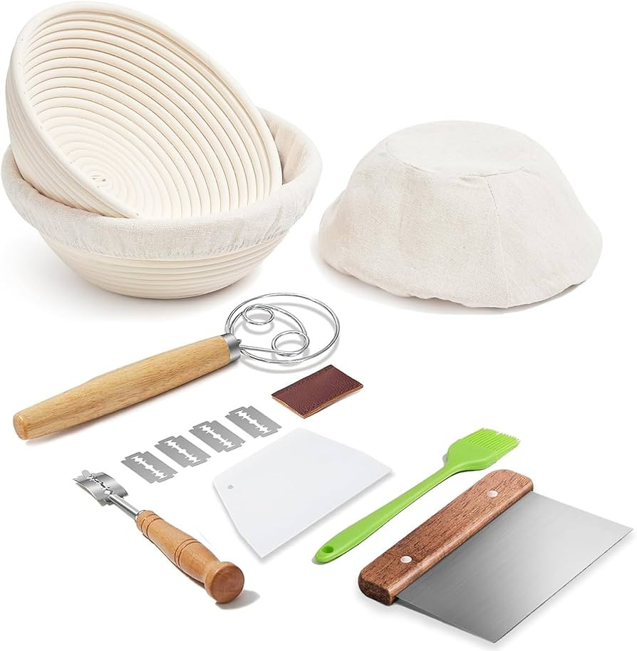 Sourdough Bread Baking Supplies - Banneton Bread Proofing Basket Set of 2, Banneton Basket 9 Inch... | Amazon (US)