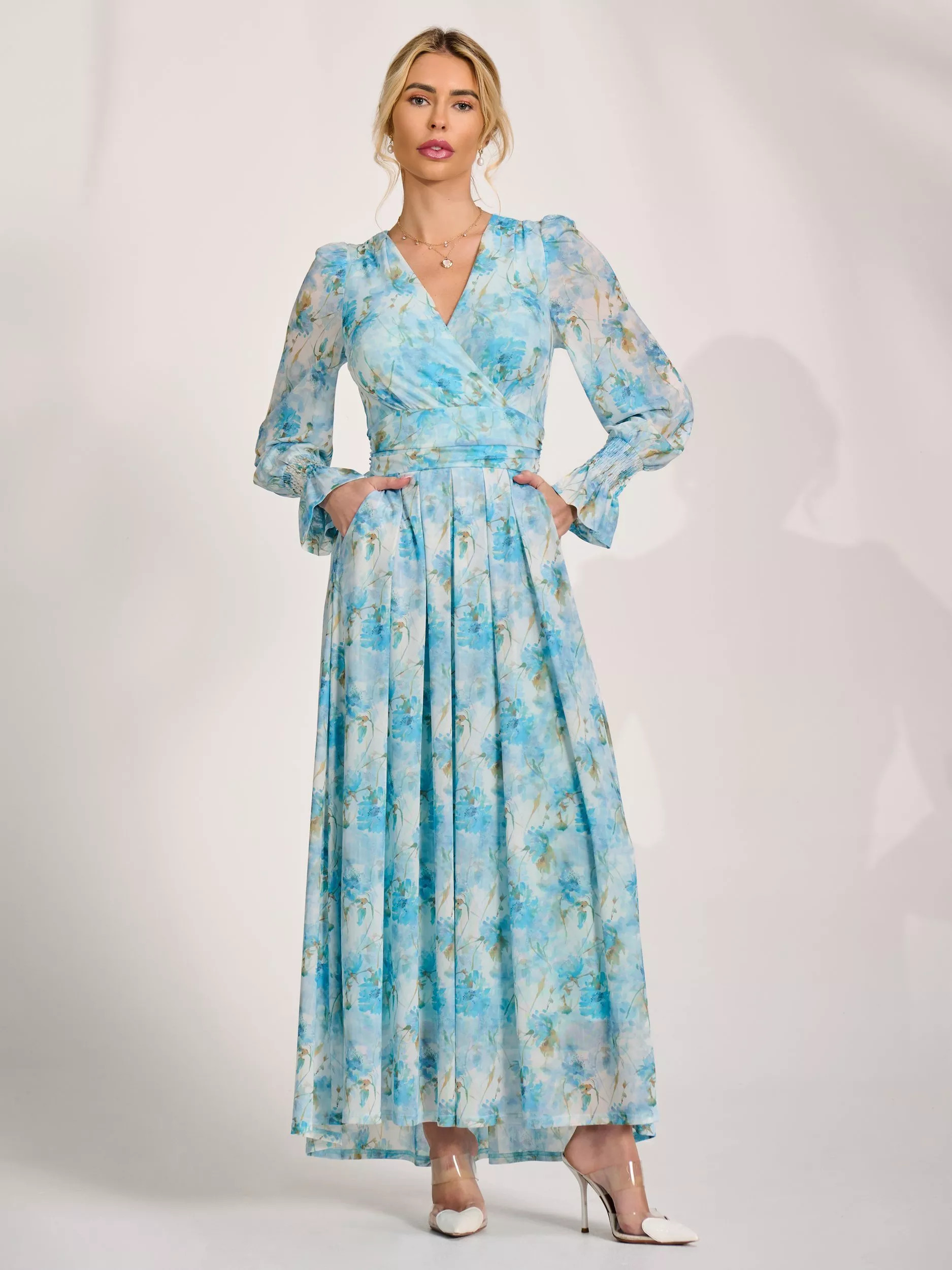 Dip Hem Mesh Maxi Dress, Blue | John Lewis (UK)
