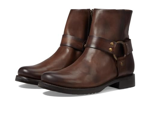Frye Veronica Harness Short 6" Booties for Women - Leather Upper with Luxurious Leather Lining, Inside Zipper, Snap Harness, and Rubber Lug Outsole, Chocolate - 6.5 M | Amazon (US)